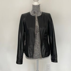Genuine Leather Fitted Jacket, Black very soft leather, XS/S size